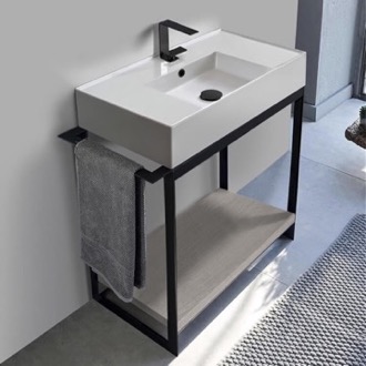 Console Bathroom Vanity Modern Powder Room Console Vanity with Grey Oak Shelf, 35 Inch, Free Standing Scarabeo 5123-SOL2-88